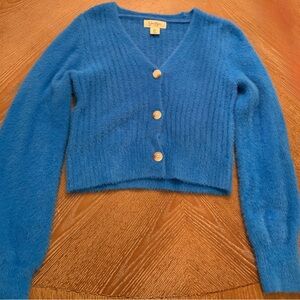 Blue V-Neck Button-Up Women Sweater